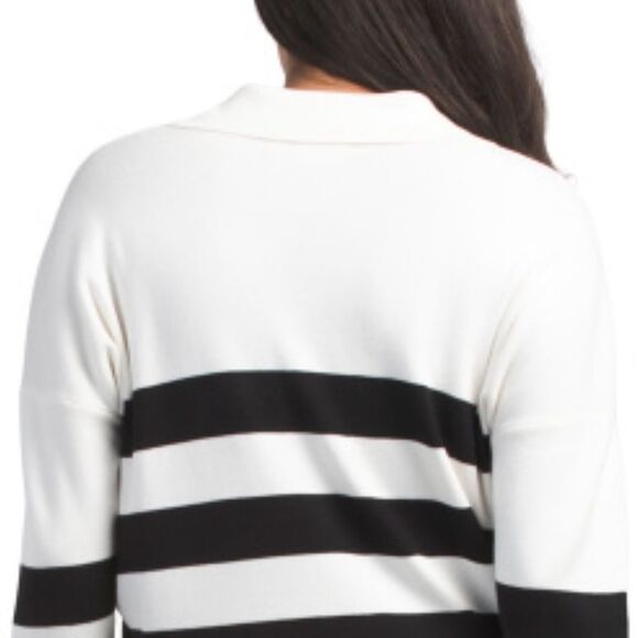 CYRUS XS-L Coconut White Black Stripes Polo Classic Johnny Collar Pullover - Picture 4 of 14